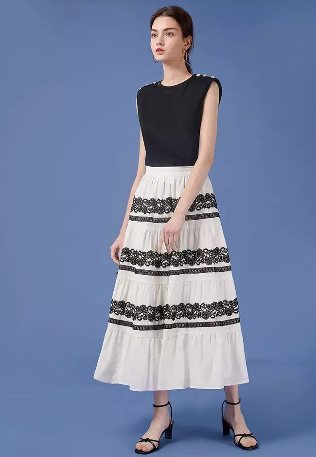 Buy Saturday Club Tiered Midi Skirt with Lace Detail 2025 Online