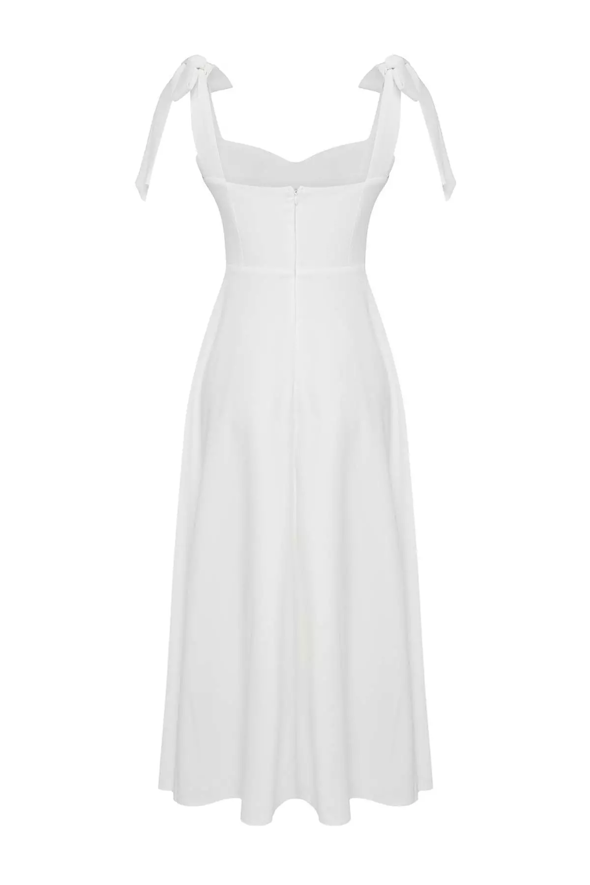 White A-Line Strap Binding Detail Woven Midi Stylish Evening Dress Night Graduation Dress Tprss24El00251