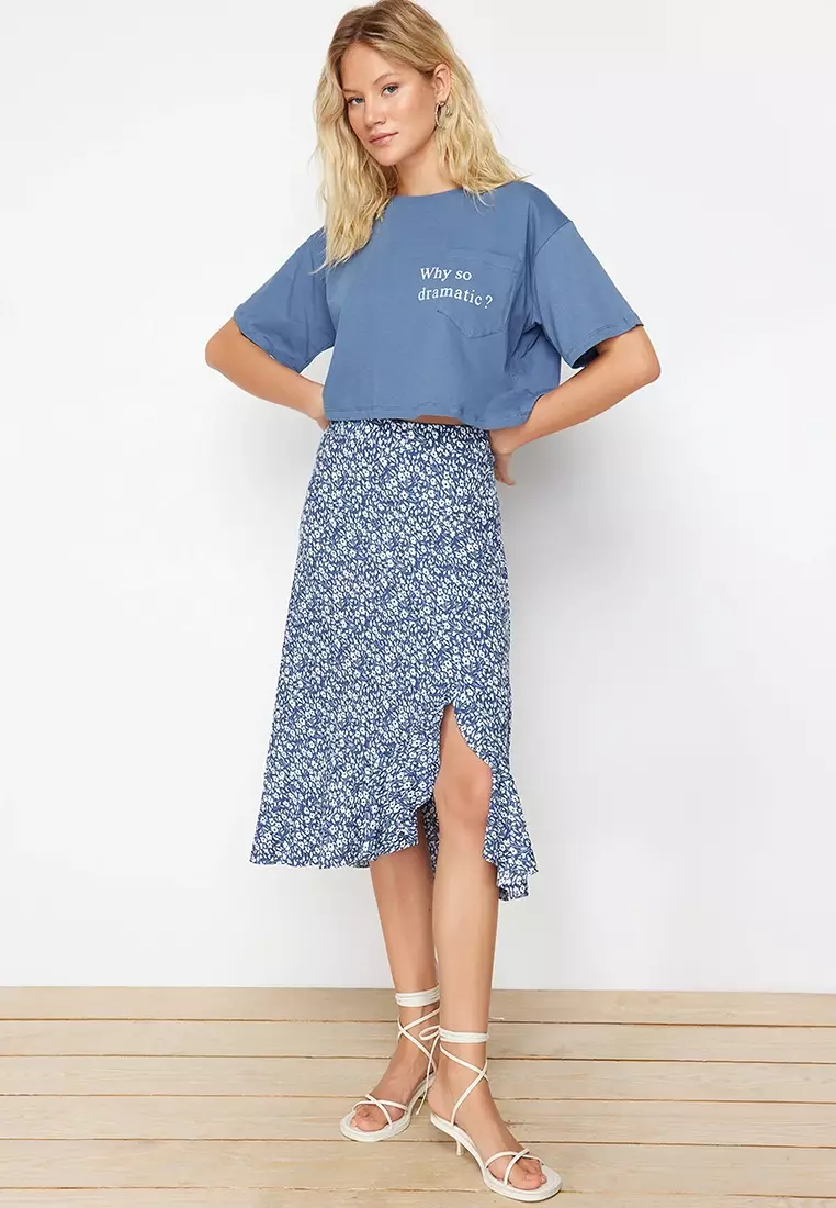 High Waist Print Midi Skirt