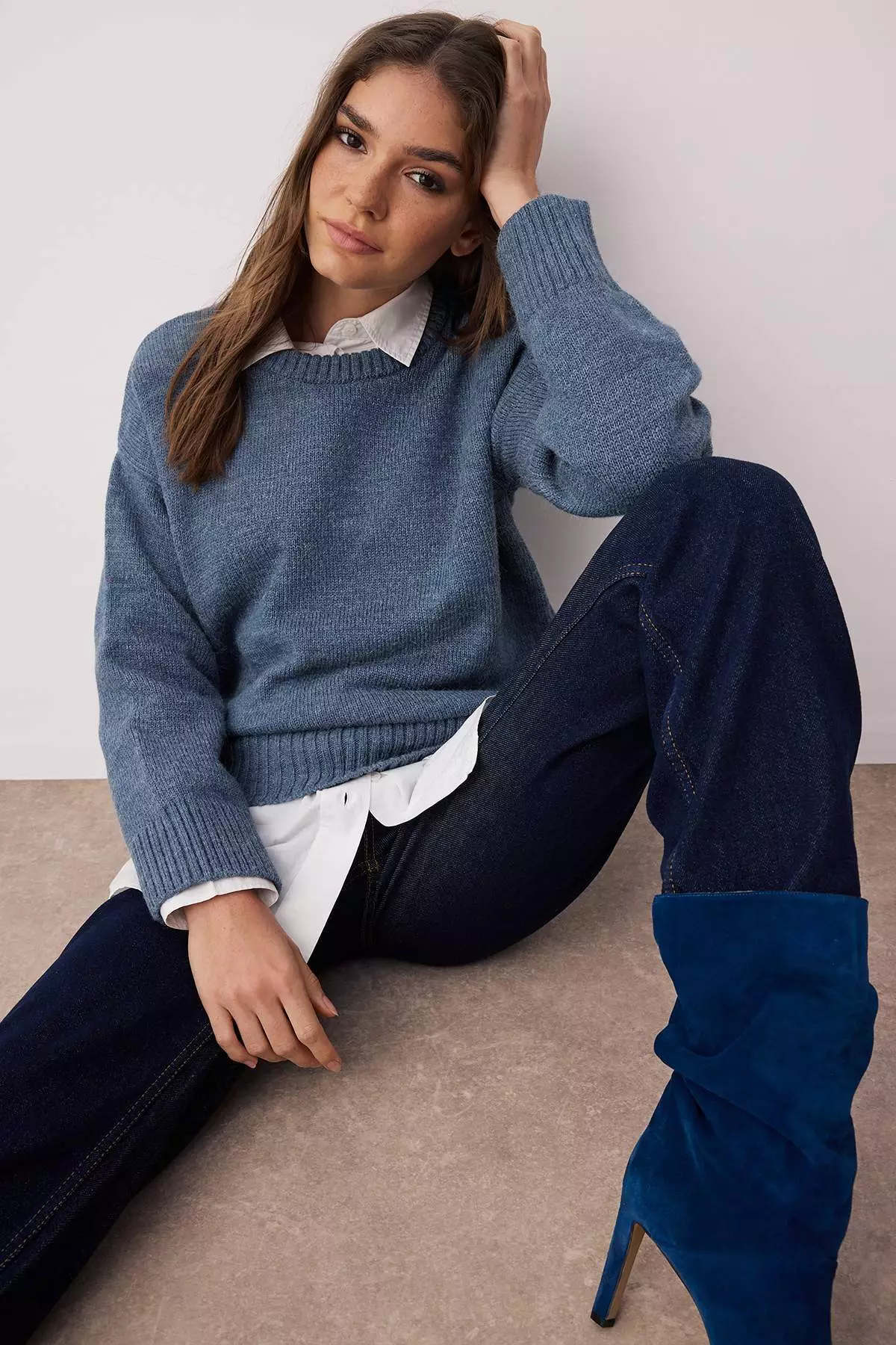 Indigo Wide Fit Soft Textured Knitwear Sweater