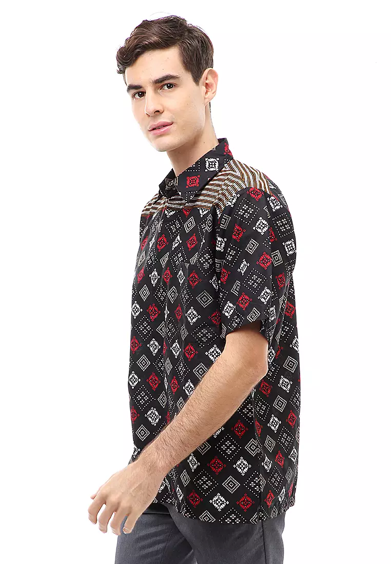 Kendrick Atasan Formal Kemeja Batik Pria Motif Abas Short Sleeve Full Furing Material Cotton ORIGINAL