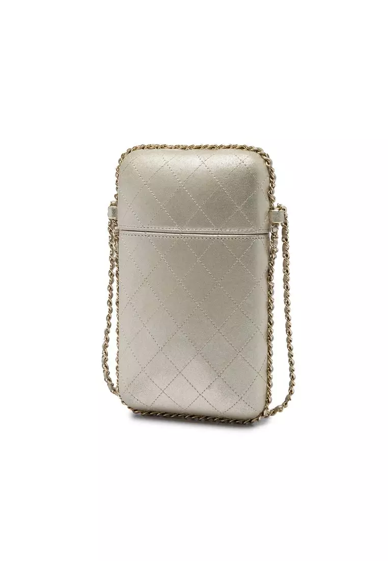 Pre-Loved Chanel Cc Quilted Metallic Lambskin Chain Around Phone Holder
