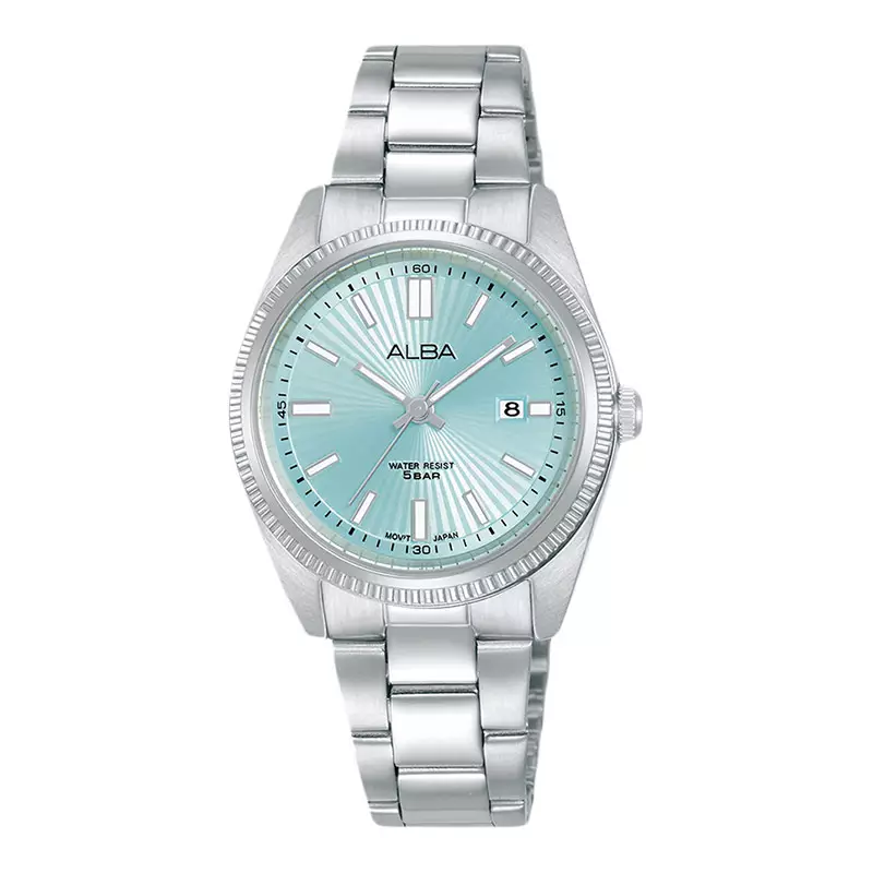 [LAST CHANCE DEALS] Jam Tangan Wanita Alba Prestige AH7CL7X1 Ladies Light Blue Patterned Dial Stainless Steel Strap