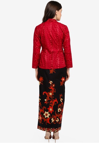 Buy Embroidery Kebaya with Batik Skirt from Seleksi Akma in Red at Zalora