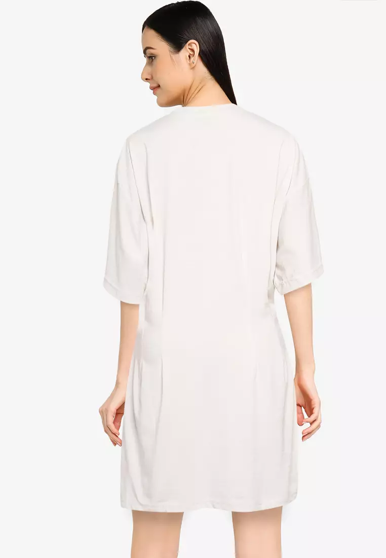 Missguided shirt dress with cinched waist in white