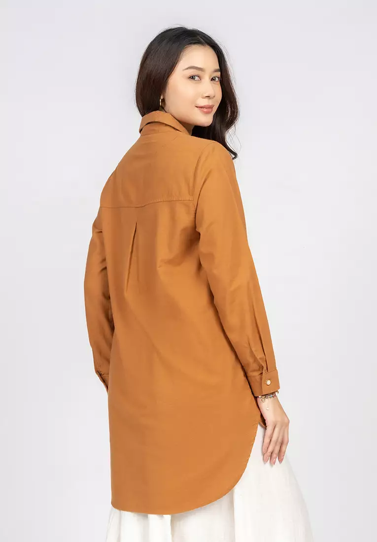 C2 Hugion Brown Casual Maxi Shirt Wanita
