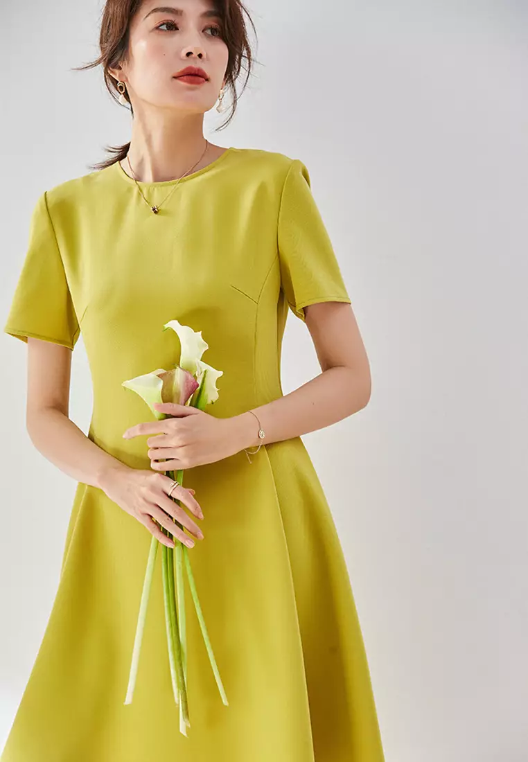 Simple and Elegant Solid Color Short Sleeve Dress CA101934YE