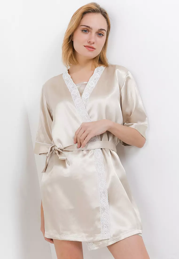 Kimono Satin Silk Set Seksi Sexy Dress Tanktop Sleepwear