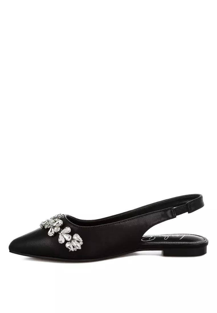 Diamante Embellished Flat Sandals in Black