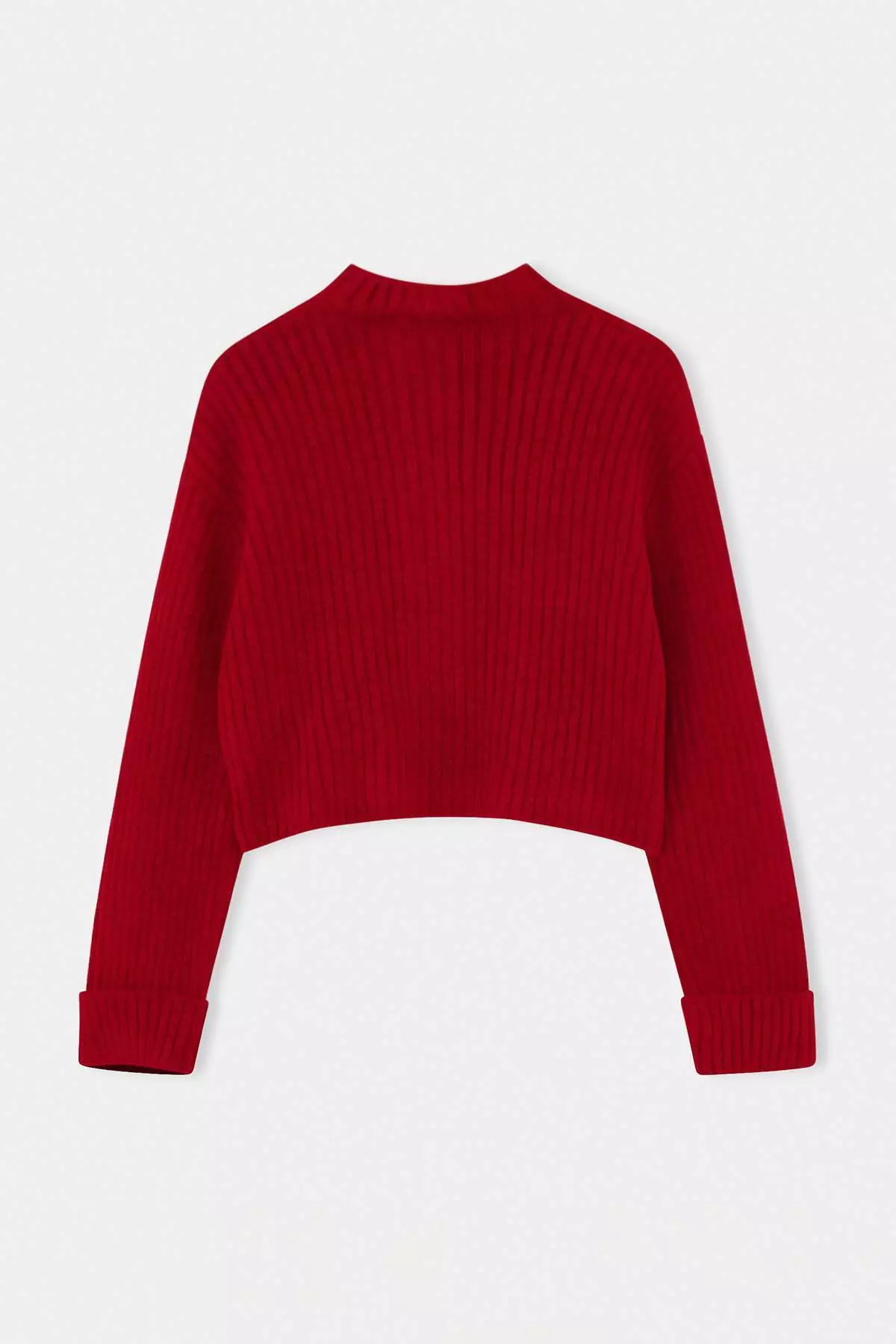 Red Crop Soft Textured High Neck Knitwear Cardigan Twoaw22Hi0174