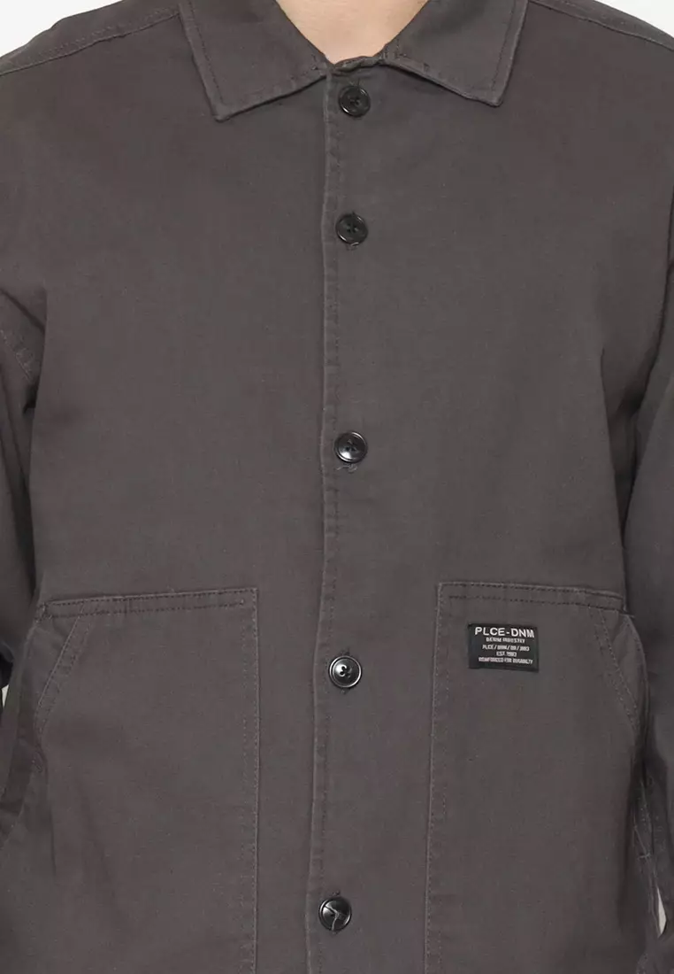 POLICE Kemeja Polos Semi Jaket Silver Stone Regular Fit Lengan Panjang Pria