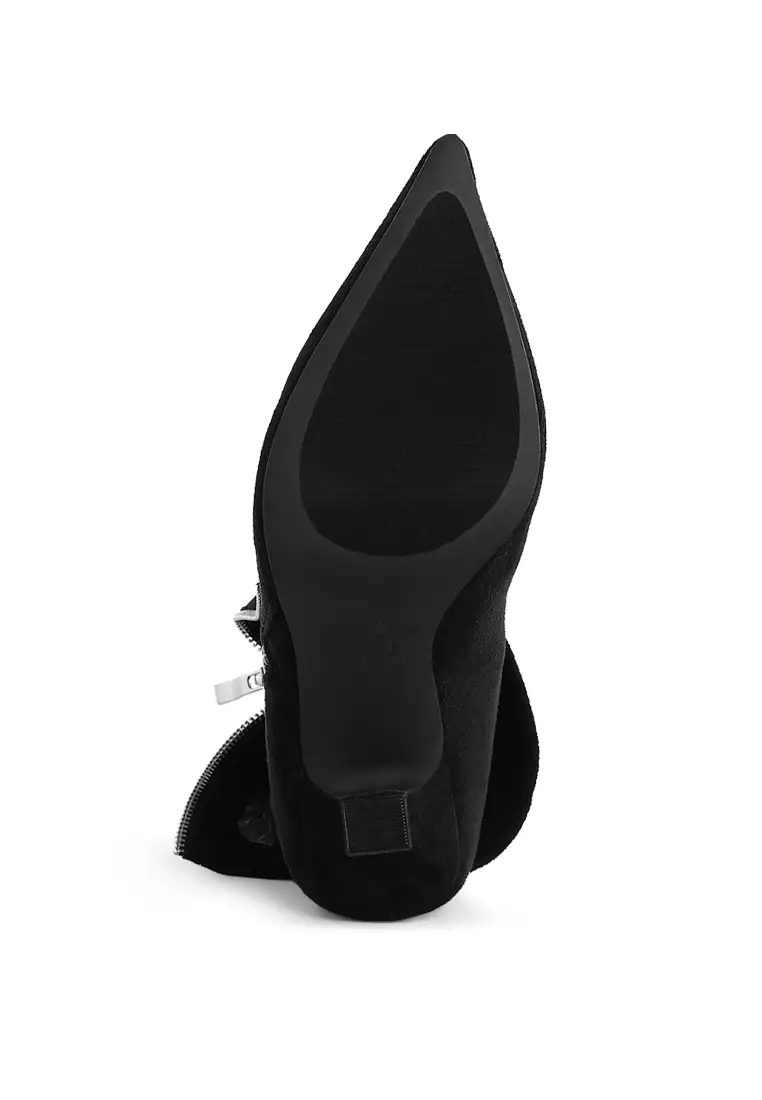 Stud Embellished Foldover Boots in Black