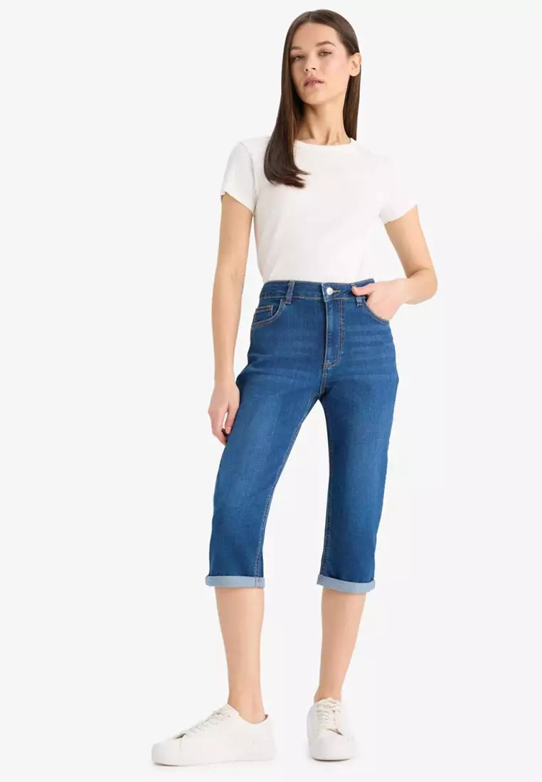 Normal Waist Pocket Folded Leg Jean Capri E2178Ax25Sm
