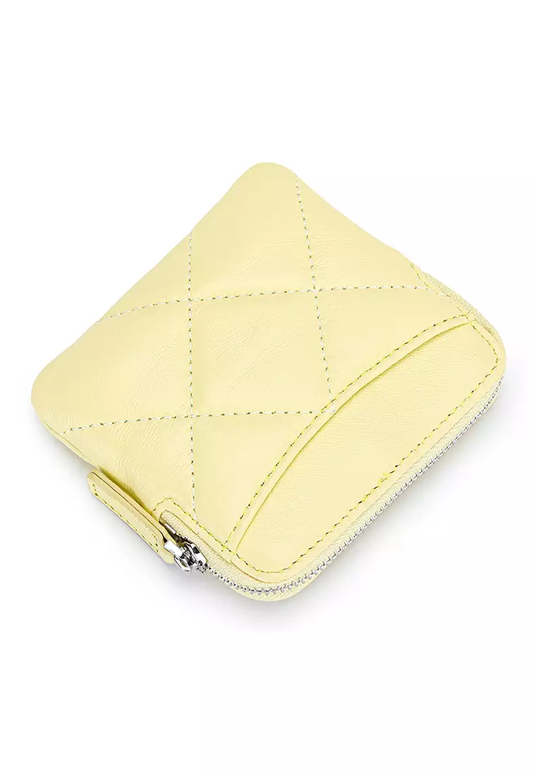 Quilted Sheepskin Card Holder Zip Purse