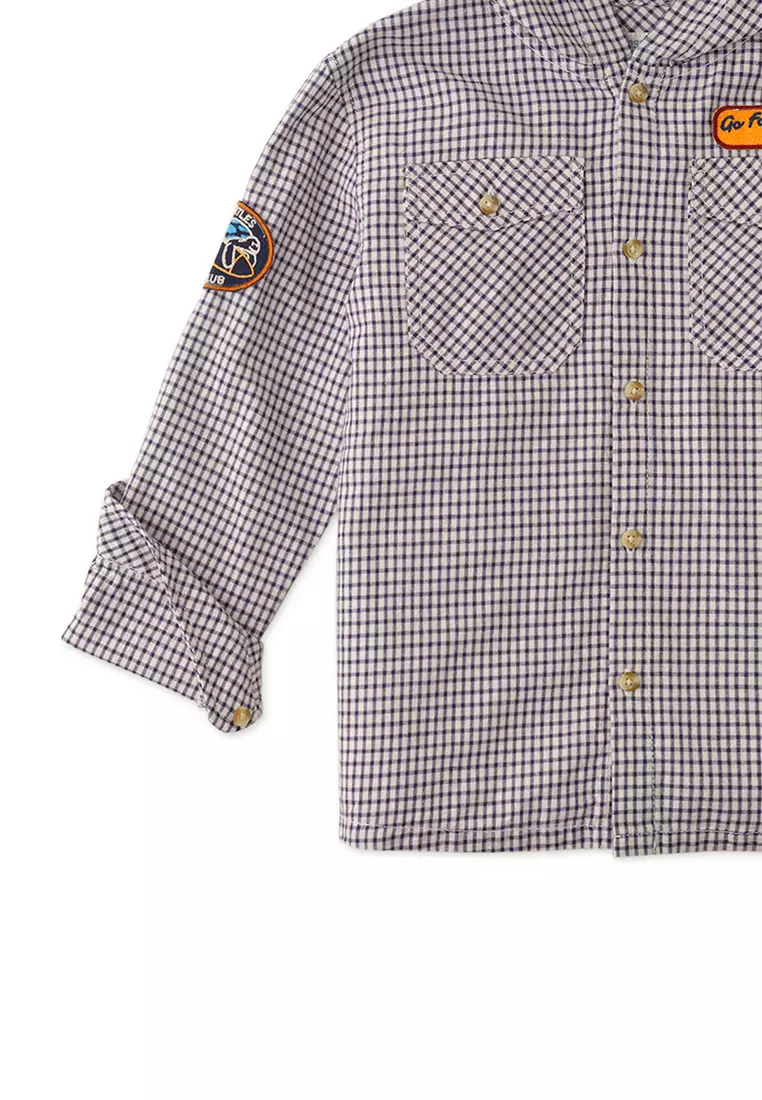Boys Check Hooded Long Sleeves Shirt