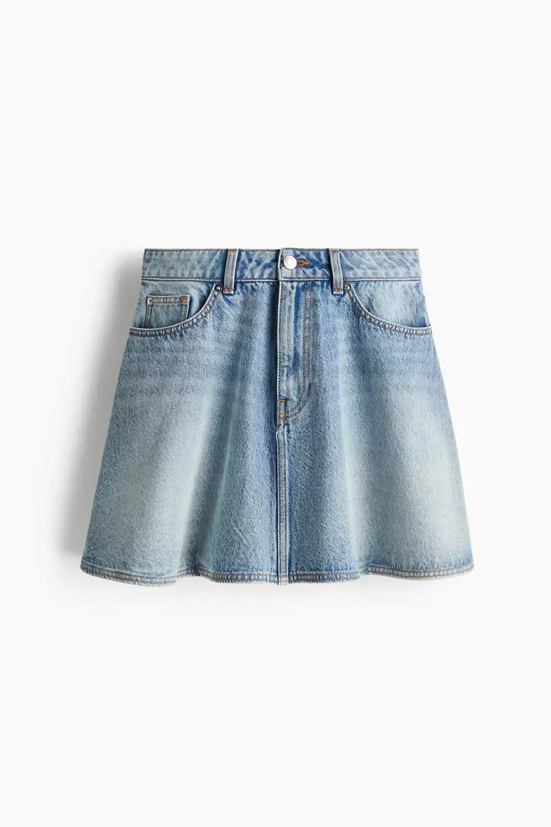 Flared denim mini skirt