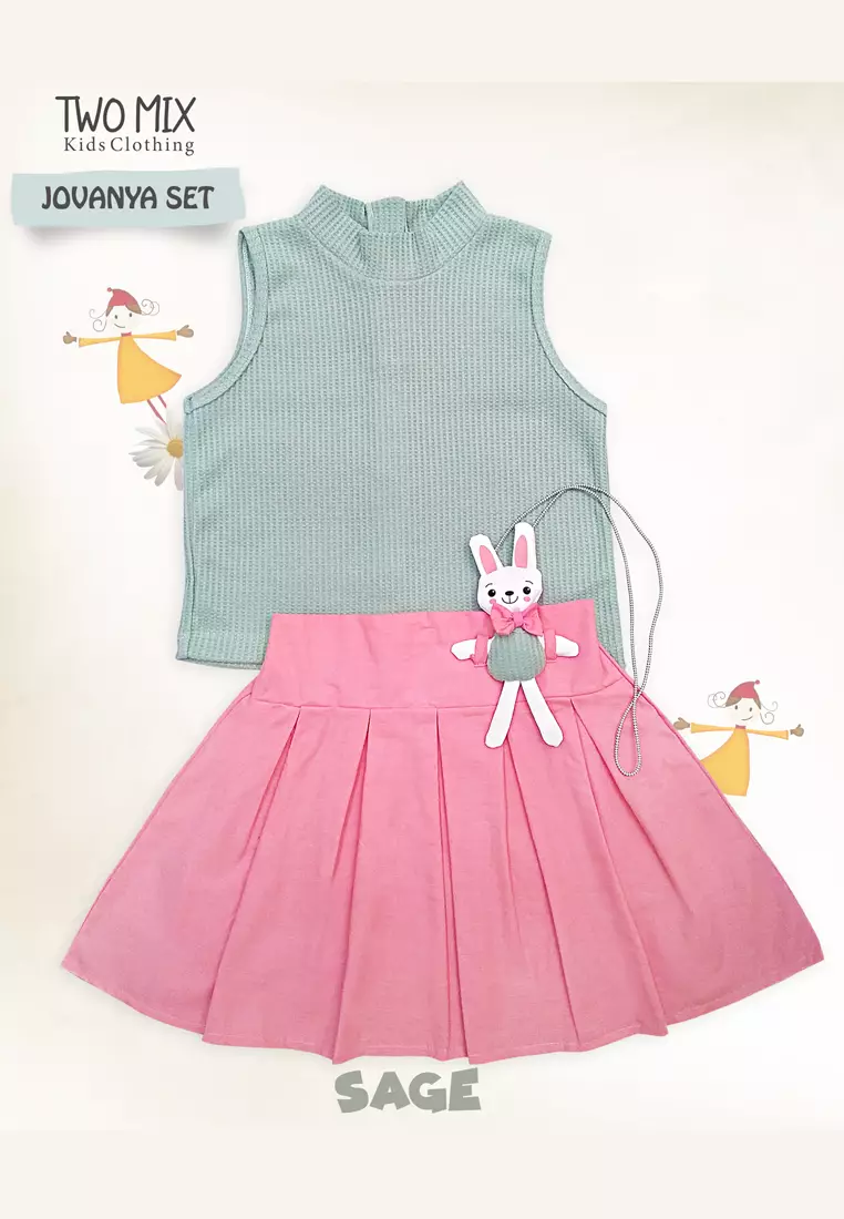 Two Mix - Baju Setelan Anak Perempuan Boneka Lucu - OOTD Jovanya One Set Anak Cewek 1-6 Tahun 4369B New Sage