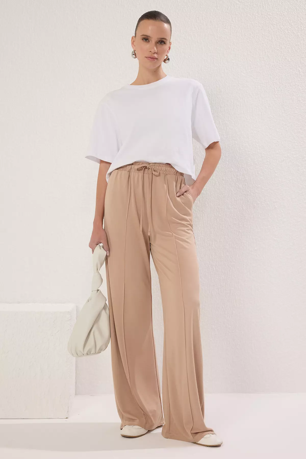 Jual Trendyol Beige Wide Leg Elastic High Waist Flexible Soft