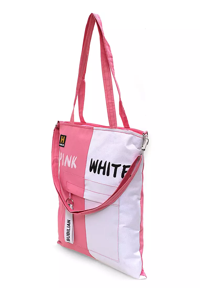 Millane Totebag Wanita Simple Two Tone Fashion Casual Large Storage Material Canvas ORIGINAL - Pink White