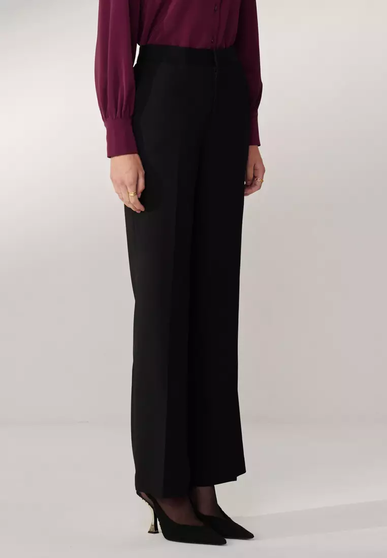 Black Textured Straight Leg Trousers