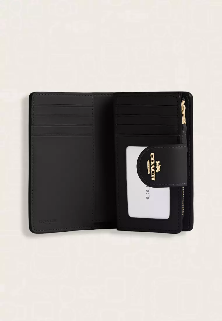 Coach Medium Corner Zip Wallet In Signature Canvas Tan Black