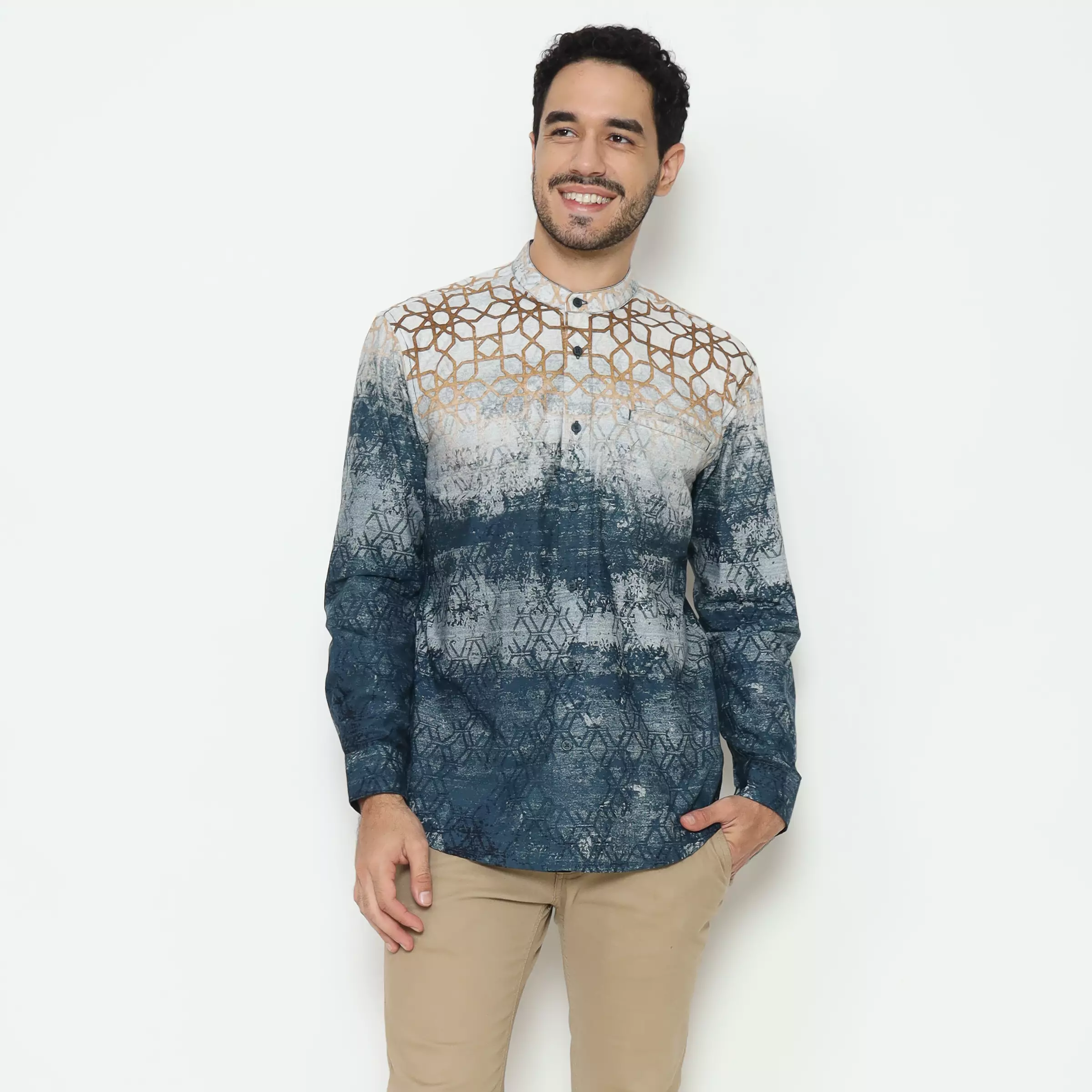 AMK Kemeja Koko Printing Pria Lengan Panjang KK Dilnawas L/s Navy