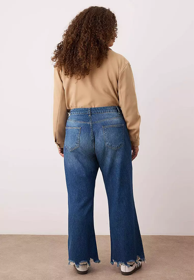 Waist Destroyed Spanish Leg Plus Size Flare Fit Jeans