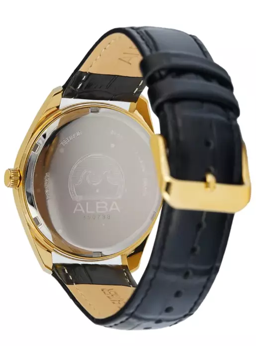 Jam Tangan Pria Alba Prestige AS9S24 AS9S24X1 Strap Leather Black Color Light Champagne Gold Dial Color