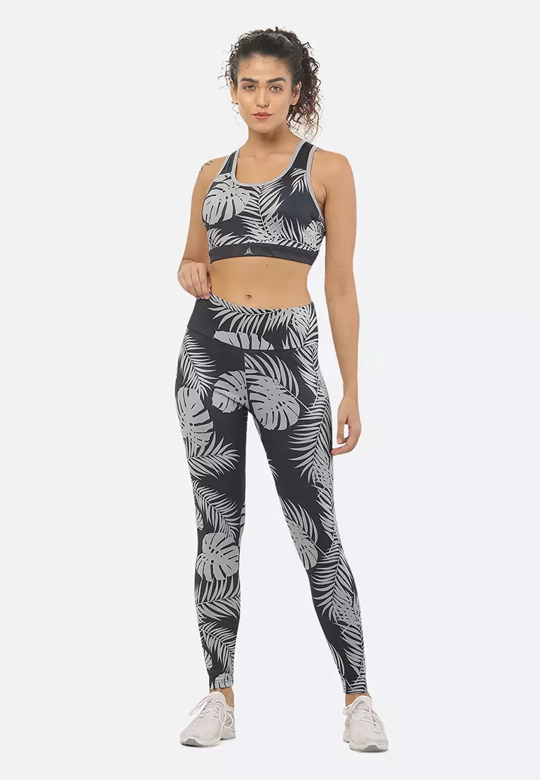 Tropical Print White Yoga/Workout Padded Sports Bra