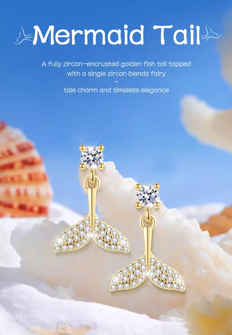 Anting Wanita Titanium Korea Mermaid Tail Design Anting Cewek Original Gold