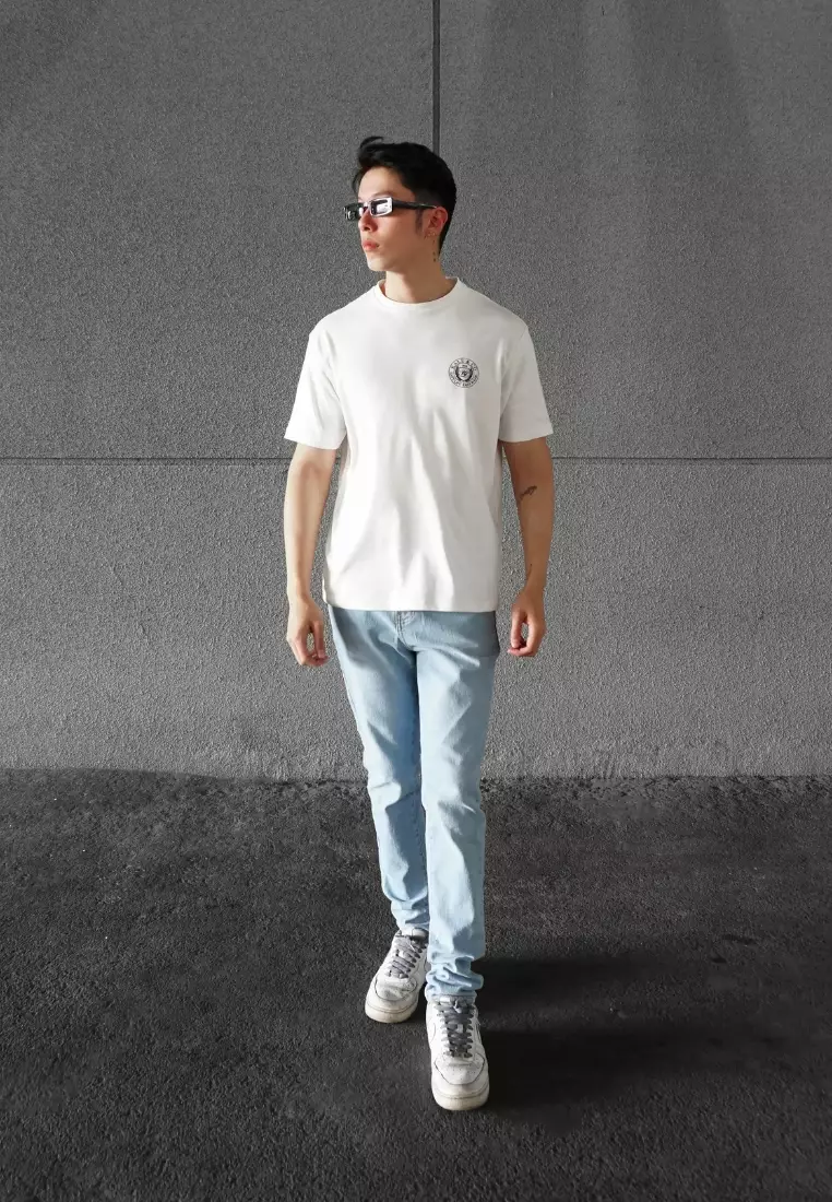 Kale Evan White / Cotton Cloudy / Kaos Boxy Fit / Kaos Korea / Atasan Kaos Pria / Kaos Basic Pria