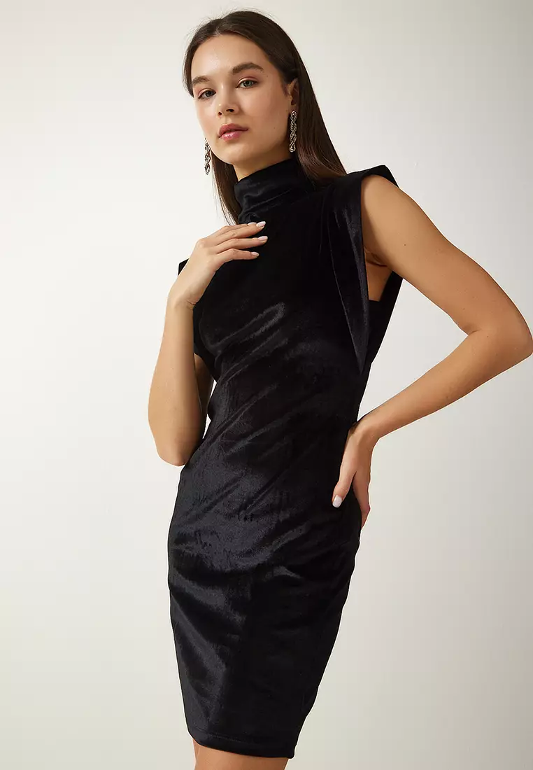 High Collar Velvet Dress