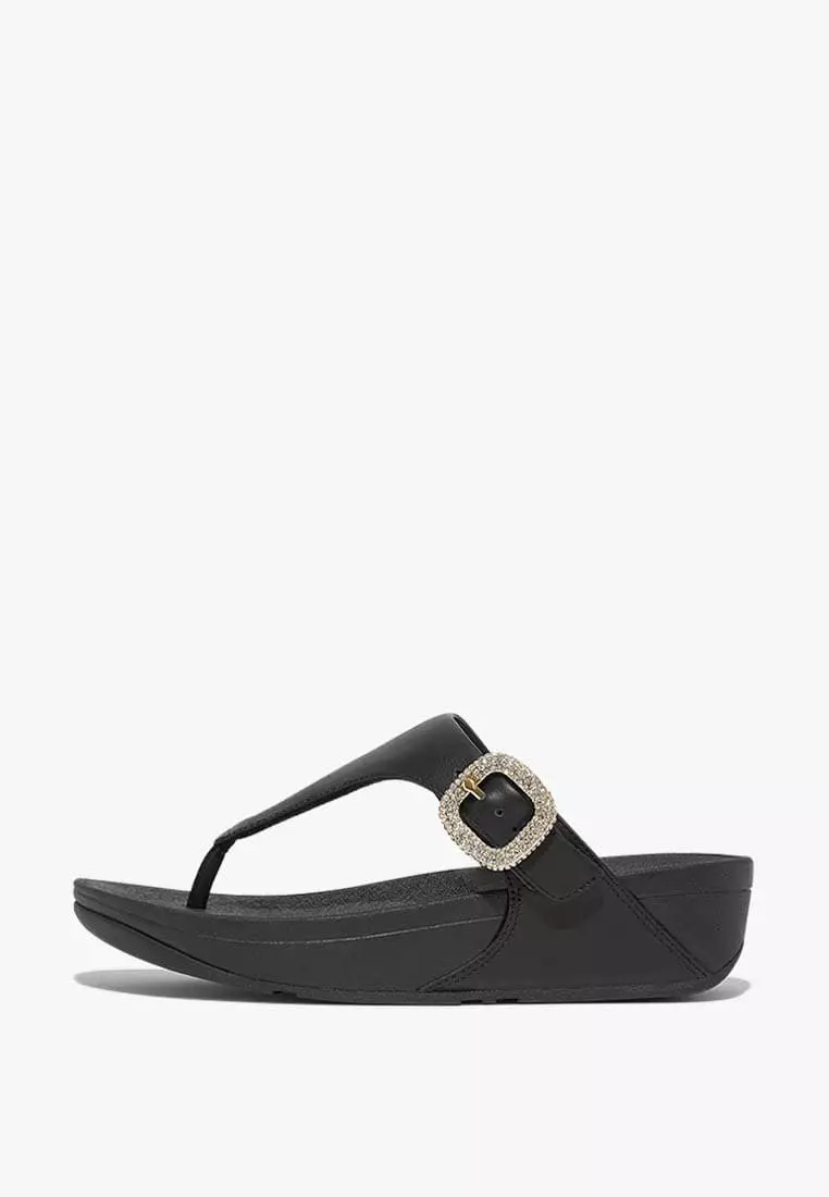 Discount on Fitflop  shoes - SKU: Fitflop Lulu Women's Crystal-Buckle Leather Toe-Post Sandals - Black