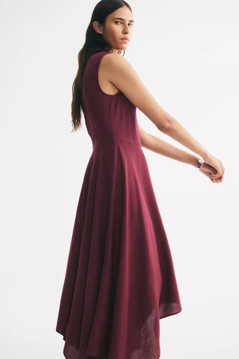 Linen-blend flared-skirt dress