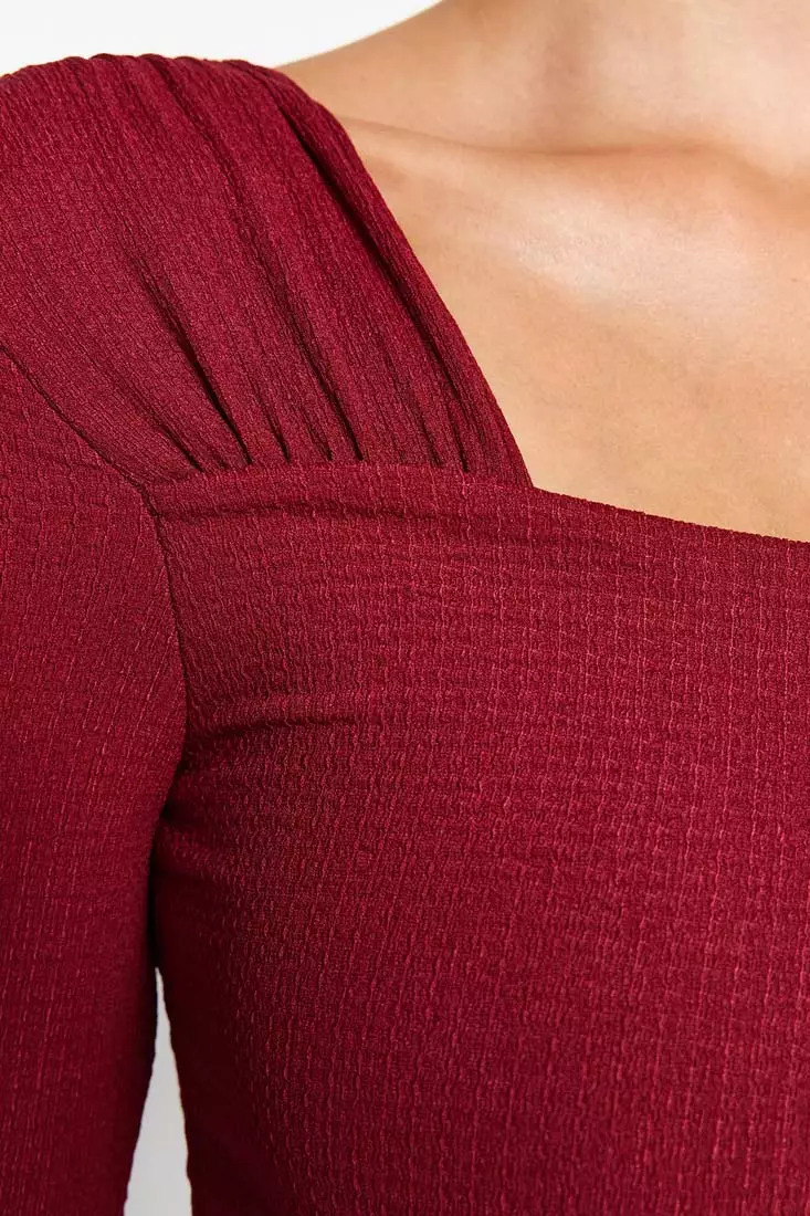 Asymmetrical Collar Detail Knitted Bodysuit
