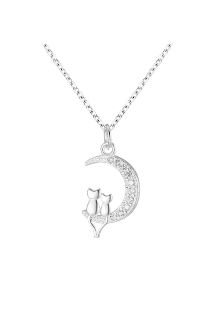 Buy Mooclife 925 Sterling Silver Fashion Cute Double Cat Moon