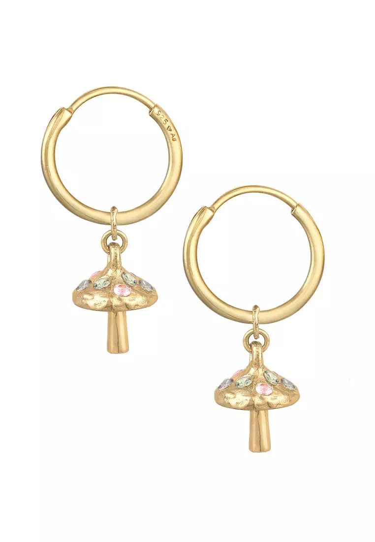 EXCLUSIVE Anting Perhiasan Perak 925 Wanita Hoop Mushroom Sapphire Tourmaline Alexandrite Gold Plated