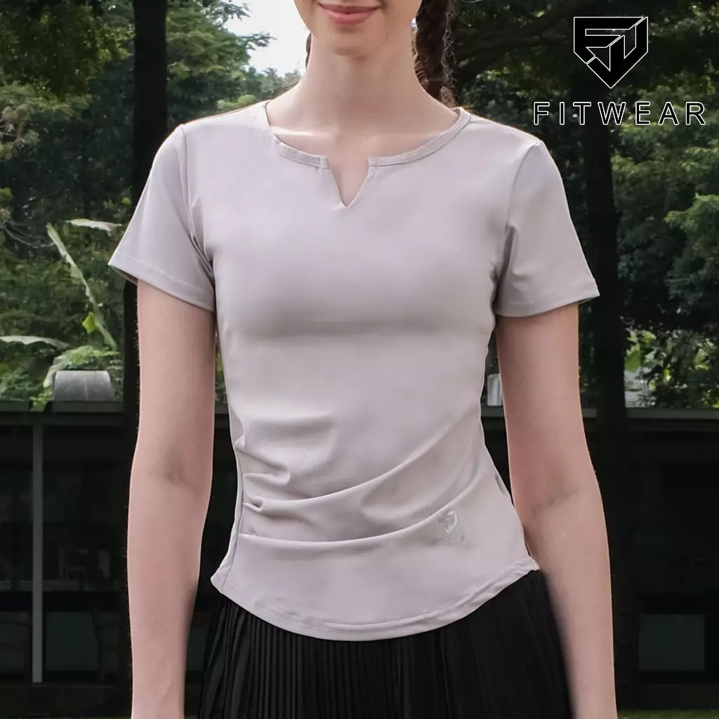 Fitwear - Kaos Olahraga Dryfit Wanita STAFIE V-NECK SLIMFIT S/S - WHISPER GRAY