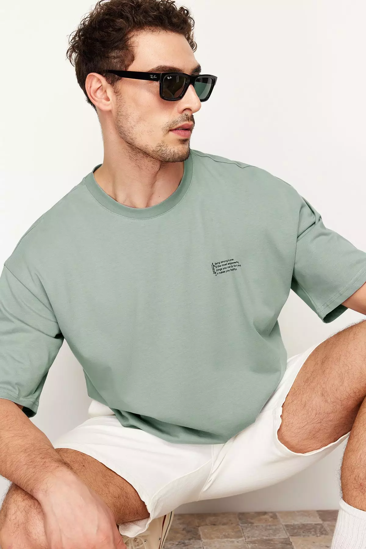 Dark Mint Oversize 100% Cotton Crew Neck Minimal Text Printed Tok Fabric T-Shirt Tmnss23Ts00084