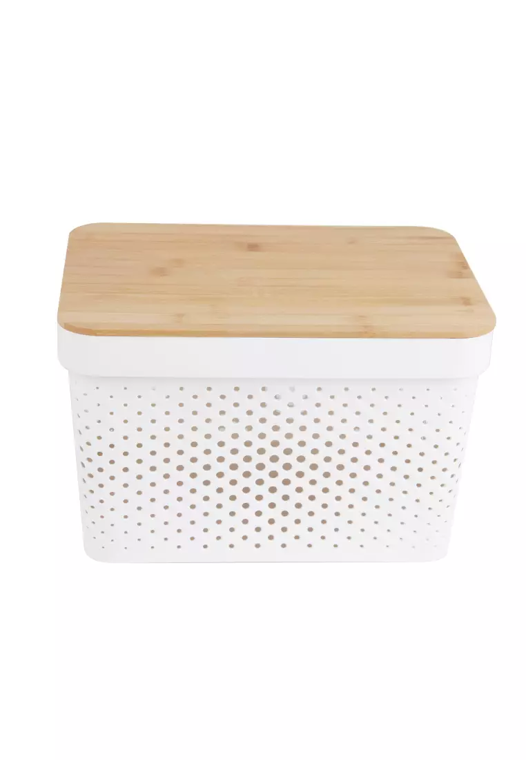 2-Pack White Storage Bin with Bamboo Lid, 8.5L, Sold by at Home