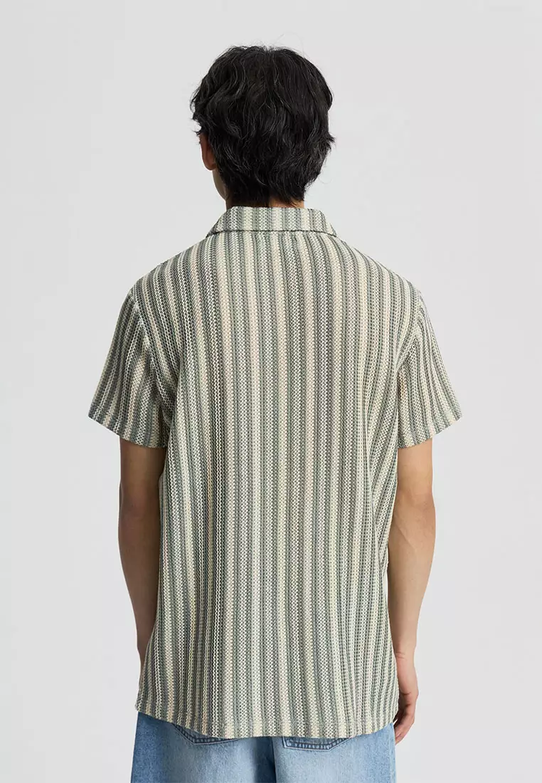 Men's Striped Crochet Polo T-Shirt