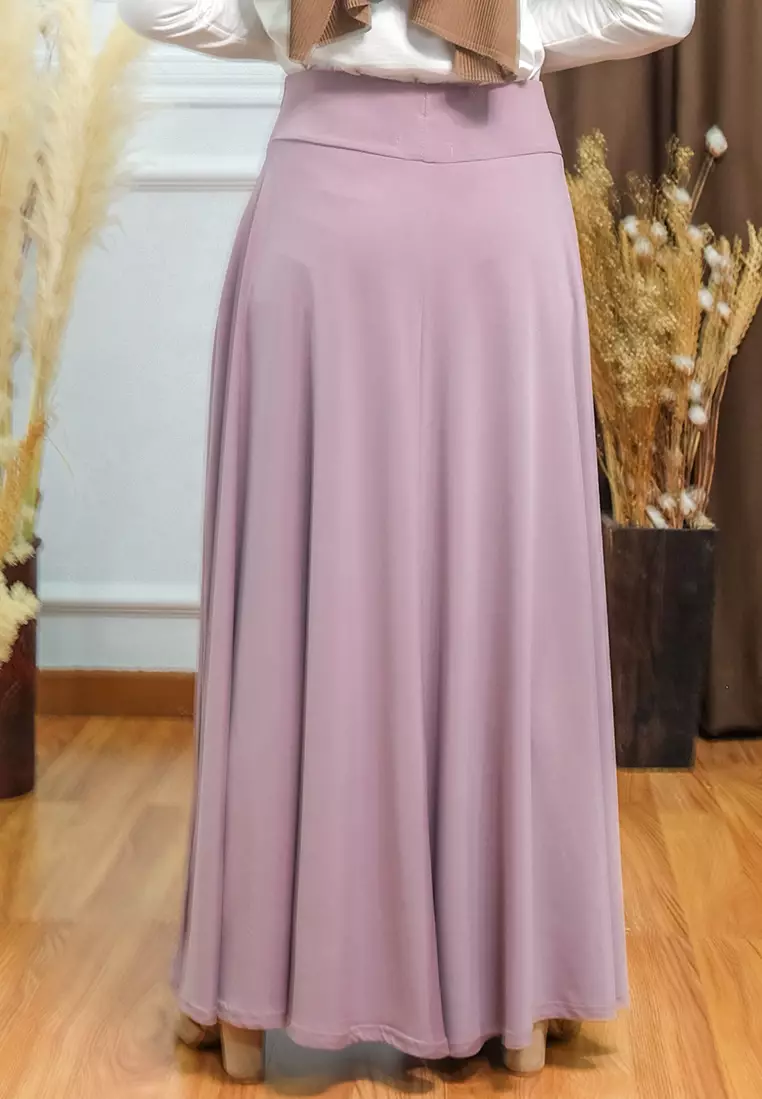 JV Hasanah Umbrella Skirt Lilac | Rok Payung Lebar Jersey Flowy