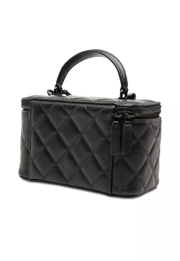 Pre-Loved Chanel Small Lambskin So Black Top Handle Vanity Case With Chain