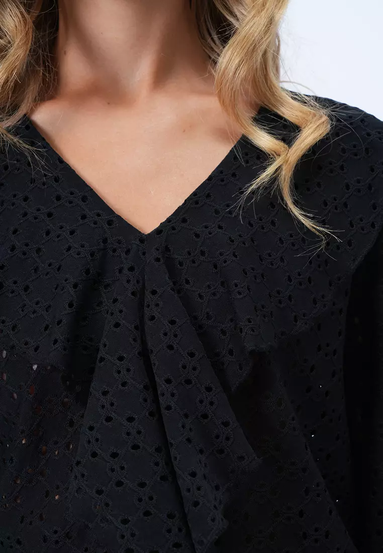 V-Neck Ruffle Front Blouse