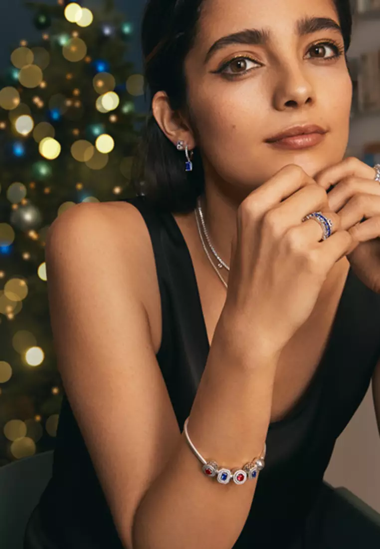 PANDORA Blue Rectangular Sparkling Hoop Earrings