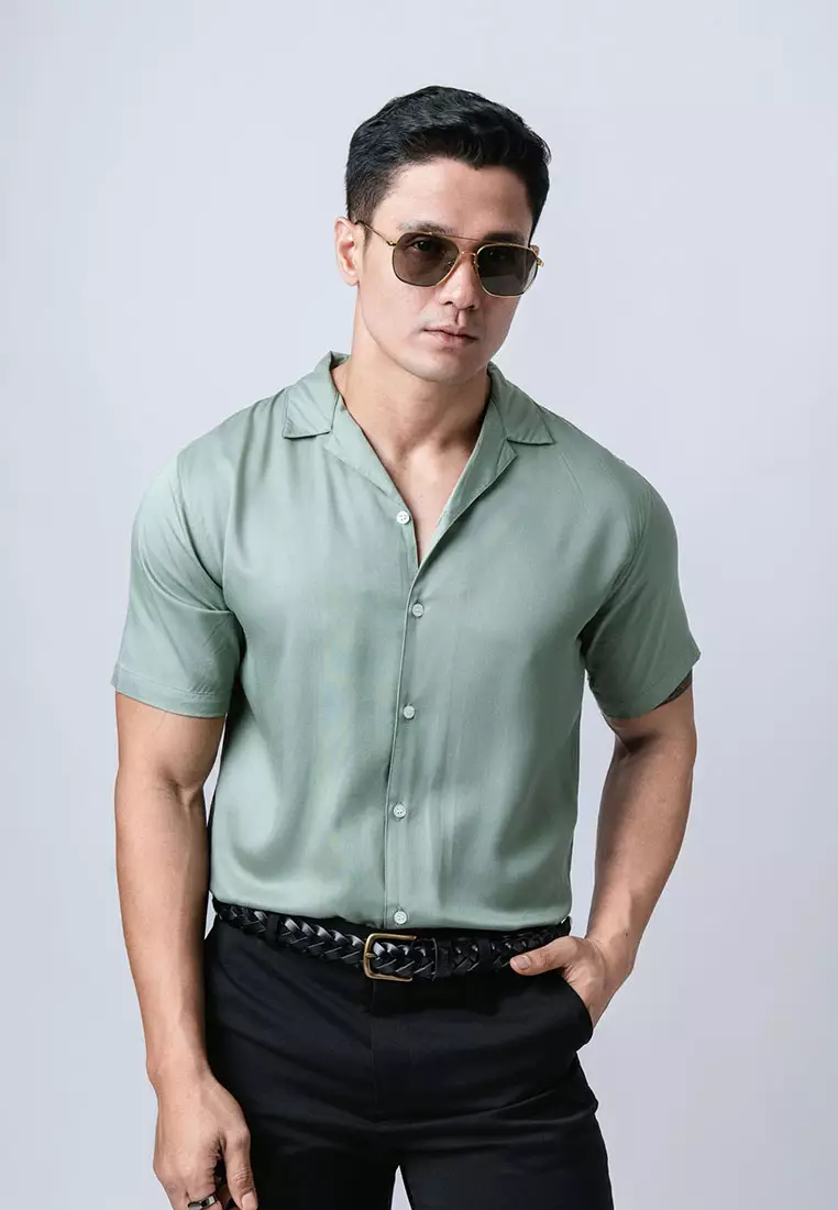 Cuban Viscose Light Sage Green Casual Shirt