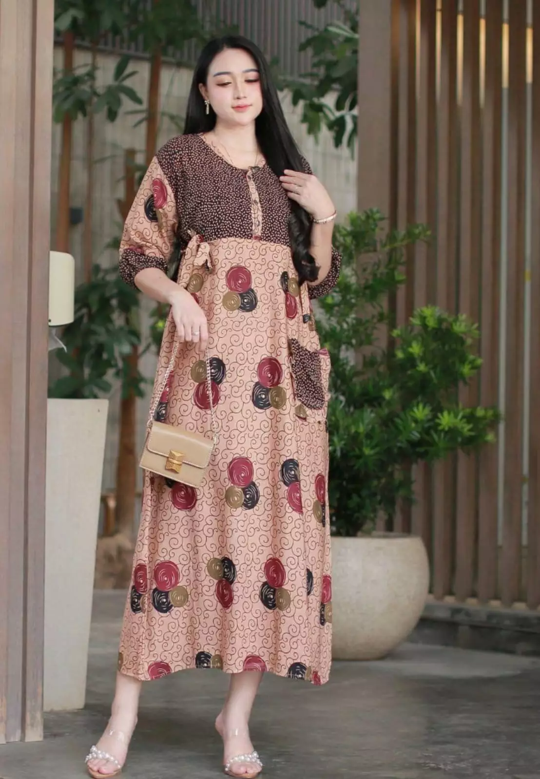 Dress Klok Bunga Maron | Midi Dress | Dress Daily Premium MYA