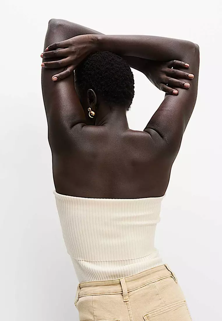 Ribbed Slim Fit Crop Bardot Top