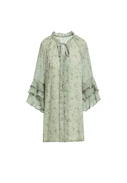 Ruffle Sleeve Chiffon Floral Blouse