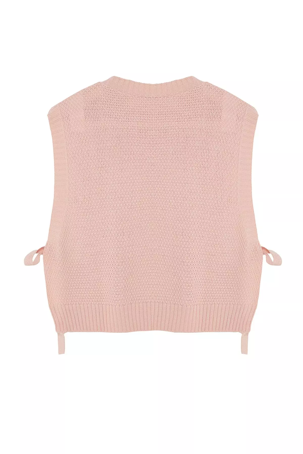 Pink Crop Side Ribbon/Bow Tie Detailed Knit Sweater TWOAW22SV0058